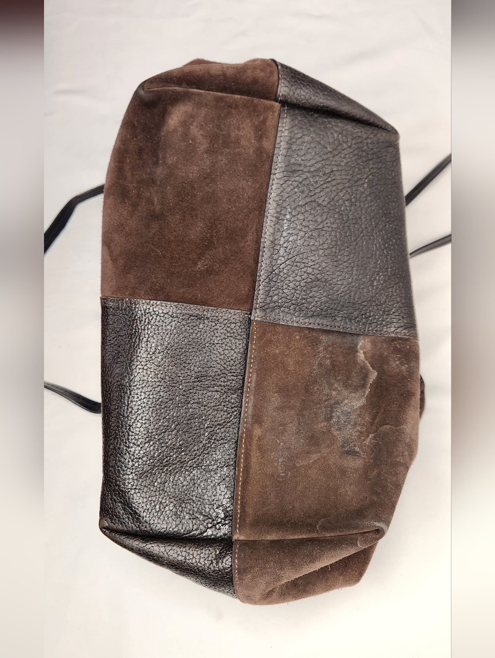 B May Leather Suede Tote Bag Shoulder Bag Two Tone Textured Designer Brown Purse - Picture 12 of 16
